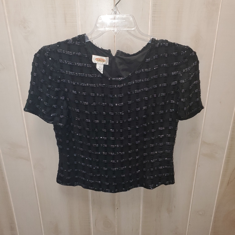 Y2K Vintage Top in Fully Beaded Plaid Pattern by Talbots Size Small